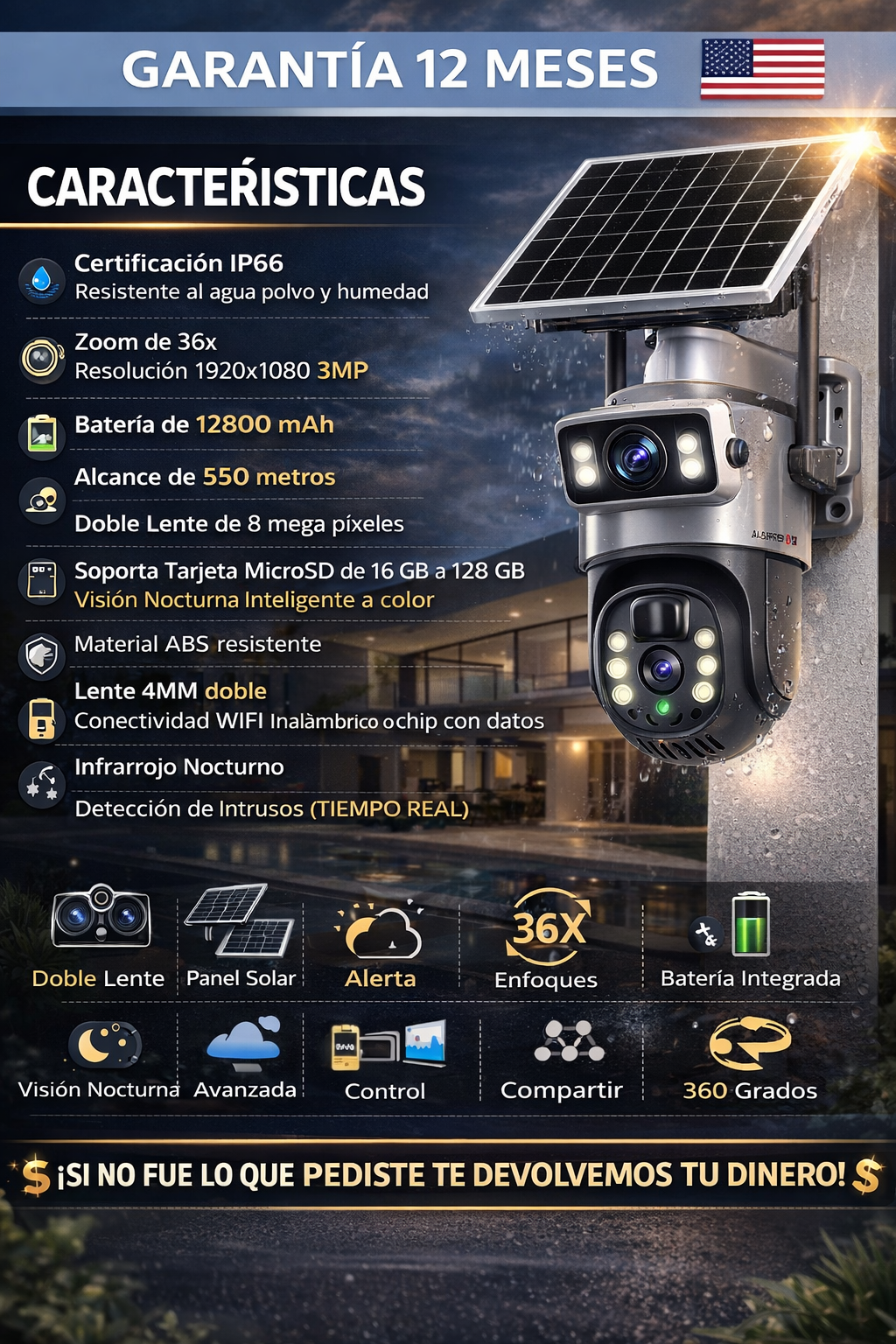 Cámara Solar Con Chip 360