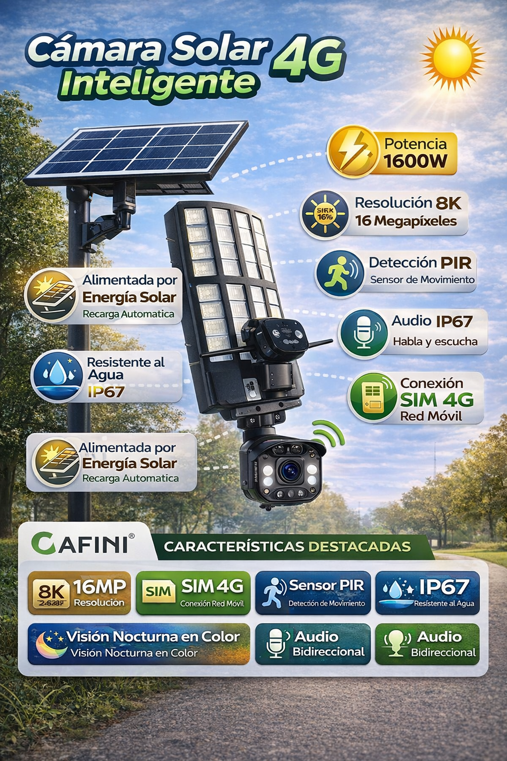 LAMPARA SOLAR MAS CAMARA CAFINI.