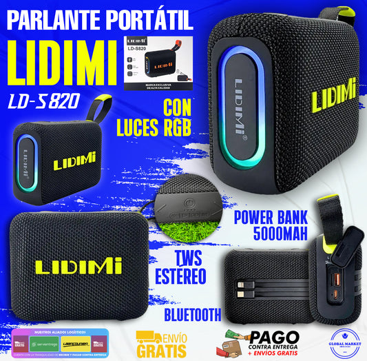 Parlante LIDIMI Bluetooth con Luces RGB – Power Bank 5000mAh, TWS Estéreo y Manos Libres
