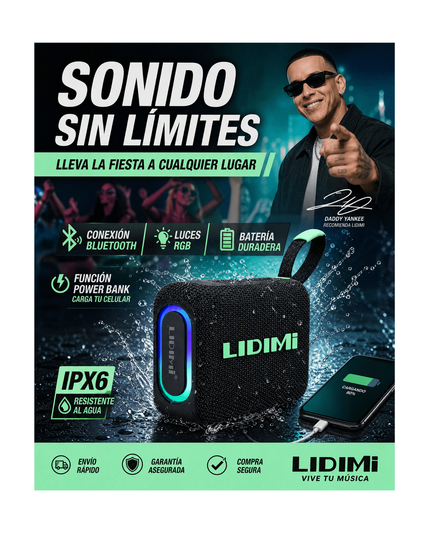 Parlante LIDIMI Bluetooth con Luces RGB,,